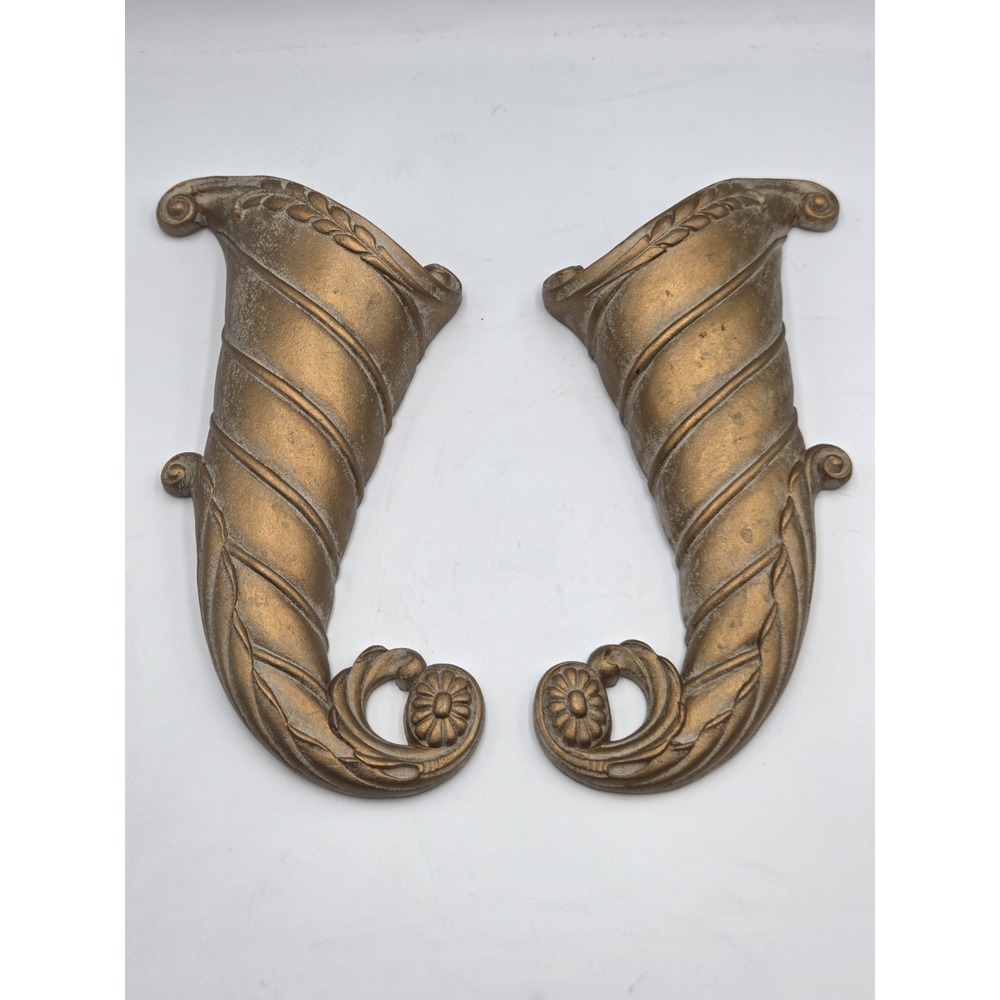 2 Syroco Home Interior Scroll Wall Pocket Planter MCM Decor 70's Gold